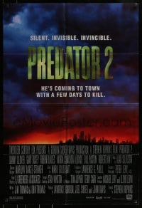 9y679 PREDATOR 2 int'l DS 1sh 1990 completely different image of title over cityscape of L.A.!