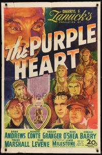 9y692 PURPLE HEART 1sh 1944 Dana Andrews, Sam Levene, the drama behind the bombing of Japan!