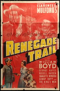 9y711 RENEGADE TRAIL style A 1sh 1939 William Boyd as Hopalong Cassidy with bad guys & kid with dog
