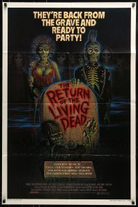 9y717 RETURN OF THE LIVING DEAD 1sh 1985 artwork of wacky punk rock zombies by tombstone!