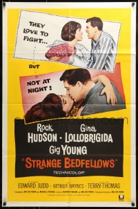 9y821 STRANGE BEDFELLOWS 1sh 1965 Gina Lollobrigida & Rock Hudson love to fight, but not at night!