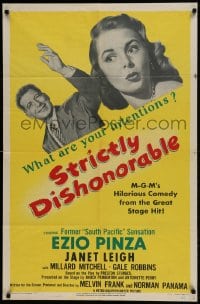 9y824 STRICTLY DISHONORABLE 1sh 1951 what are Ezio Pinza's intentions toward Janet Leigh?