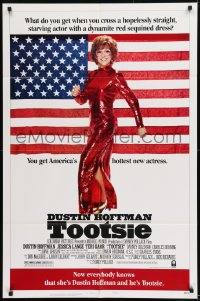 9y891 TOOTSIE style B 1sh 1982 great full-length image of Dustin Hoffman in drag by American flag!