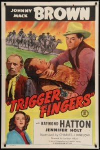 9y904 TRIGGER FINGERS 1sh 1946 cowboy Johnny Mack Brown, Raymond Hatton & Jennifer Holt!