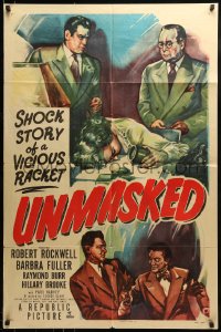 9y917 UNMASKED 1sh 1950 Robert Rockwell, Raymond Burr, shock story of a vicious racket!
