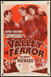 9y921 VALLEY OF TERROR 1sh 1937 Kermit Maynard punching, written by James Oliver Curwood!