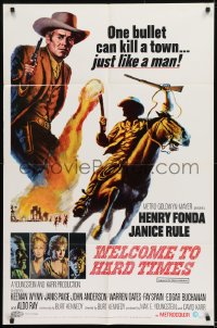 9y951 WELCOME TO HARD TIMES 1sh 1967 cool artwork of cowboy Henry Fonda + cast portraits!