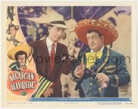 9z552 MEXICAN HAYRIDE LC #8 1948 great close up of Bud Abbott with Lou Costello wearing sombrero!