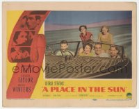 9z660 PLACE IN THE SUN LC #7 1951 Montgomery Clift, Elizabeth Taylor & others smiling in speedboat!