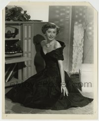 1b337 BARBARA STANWYCK signed 8x10 still 1940s beautiful leading lady kneeling by stereo!