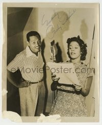 1b356 BILLY ECKSTINE signed 8x10 radio still 1952 standing by WMGM microphone with Sarah Vaughan!