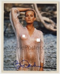1b790 BO DEREK signed color 8x10 REPRO still 1980s super sexy emerging from water in sheer outfit!