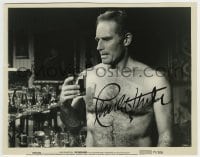 1b371 CHARLTON HESTON signed 7.75x10 still 1971 barechested close up with drink from The Omega Man!