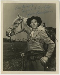 1b402 EDDIE DEAN signed 8x10 still 1940s great portrait of the singing cowboy star with his horse!