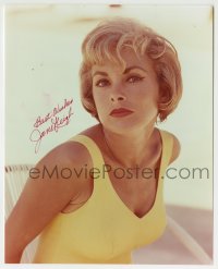 1b878 JANET LEIGH signed color 8x10 REPRO still 1980s great close portrait in yellow swimsuit!
