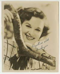 1b471 JEAN HAGEN signed 8x10 still 1940s pretty young smiling portrait behind a tree branch!