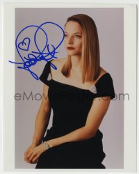 1b882 JODIE FOSTER signed color 8x10 REPRO still 1990s great seated portrait of the pretty actress!