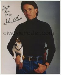 1b754 JOHN RITTER signed TV color 8x10 publicity still 1980s great portrait with dog from Hooperman!