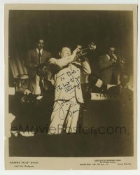 1b755 JOHNNIE DAVIS signed 8x10 music publicity still 1940s playing his trumpet with his orchestra!