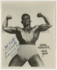 1b491 KAROL KRAUSER signed 8x10 still 1950s the Polish Apollo wrestler showing off his muscles!