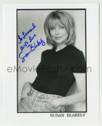 1b977 SUSAN BLAKELY signed 8x10 REPRO still 1990s great casual portrait with her hands in pockets!