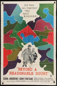 1b072 BEYOND A REASONABLE DOUBT signed 1sh 1956 by Dana Andrews, Fritz Lang, jigsaw puzzle art!