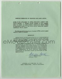 1b230 GREGORY PECK signed contract 1976 on a rider to an American Federation of TV & Radio Artists