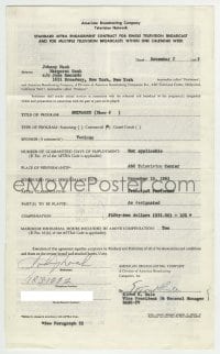1b234 JOHNNY NASH signed contract 1965 appearing on ABC's Shivaree for $52.50 + 10%!