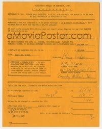 1b235 KING VIDOR signed contract 1962 paying 1% of his yearly earnings to be in Directors Guild!