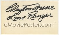 1b665 CLAYTON MOORE signed 3x5 index card 1980s it can be framed & displayed with a repro still!