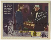 1b175 TERROR signed LC #4 1963 by Dick Miller, c/u of young Jack Nicholson & old Boris Karloff!