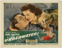 1b181 UNDERWATER signed LC 1955 by Jane Russell, who's cuddling with Richard Egan!