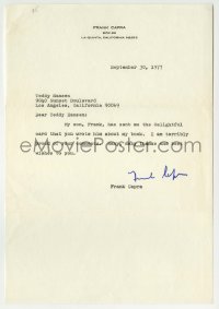 1b258 FRANK CAPRA signed letter 1977 with great candid TV still showing Capra backstage!