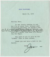 1b269 JOAN CRAWFORD signed letter 1973 to a gossip columnist thanking her for the column mention!