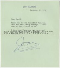 1b270 JOAN CRAWFORD signed letter 1976 thanking our consignor for his Xmas card & lovely message!