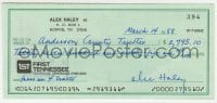 1b671 ALEX HALEY signed 3x6 canceled check 1988 Roots author paid $2,795.10 for real estate taxes!