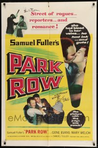 1b088 PARK ROW signed 1sh 1952 by Gene Evans AND director Samuel Fuller, cool crime montage!