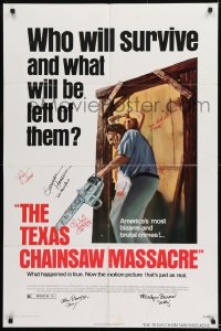 1b091 TEXAS CHAINSAW MASSACRE signed 1sh 1974 by SEVEN of the stars, Tobe Hooper classic horror!