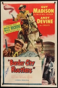 1b093 WILD BILL HICKOK signed style B 1sh 1950s by Guy Madison, art with Andy Devine as Jingles!