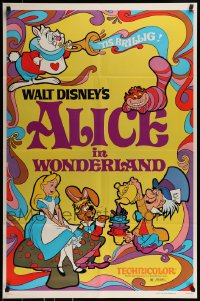 1c057 ALICE IN WONDERLAND 1sh R1981 Walt Disney Lewis Carroll classic, cool psychedelic art