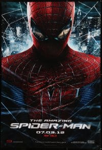 1c067 AMAZING SPIDER-MAN teaser DS 1sh 2012 portrait of Andrew Garfield in title role over city!
