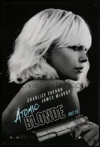 1c088 ATOMIC BLONDE teaser DS 1sh 2017 great close-up portrait of sexy Charlize Theron with gun!