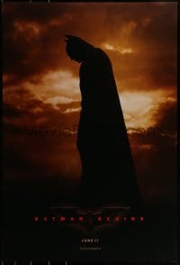 1c105 BATMAN BEGINS teaser 1sh 2005 June 17, full-length image of Christian Bale in title role!