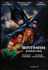 1c106 BATMAN FOREVER advance 1sh 1995 Kilmer, Kidman, O'Donnell, Tommy Lee Jones, Carrey, top cast!