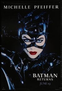 1c113 BATMAN RETURNS teaser 1sh 1992 Tim Burton, Michelle Pfeiffer as Catwoman, dated design!