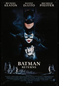 1c108 BATMAN RETURNS int'l advance 1sh 1992 Burton, Keaton, cool dark date design!
