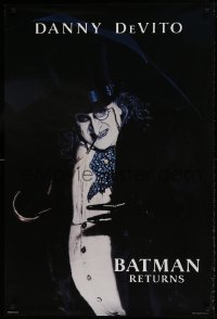 1c110 BATMAN RETURNS teaser 1sh 1992 Burton, close-up of Danny DeVito as the Penguin, undated design