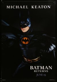 1c112 BATMAN RETURNS teaser 1sh 1992 Burton, Michael Keaton as caped crusader, cool dated design!