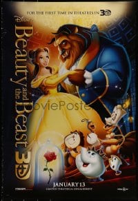 1c124 BEAUTY & THE BEAST advance DS 1sh R2012 Walt Disney cartoon classic, cool art of cast!