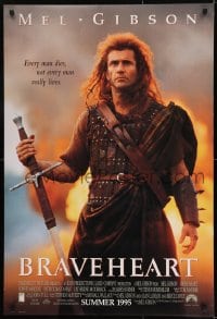 1c156 BRAVEHEART int'l advance DS 1sh 1995 cool image of Mel Gibson as William Wallace!